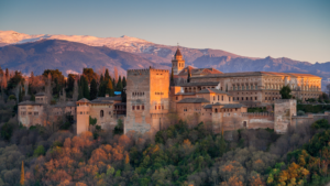 Alhambra in Granada with Sierra Nevada in the background